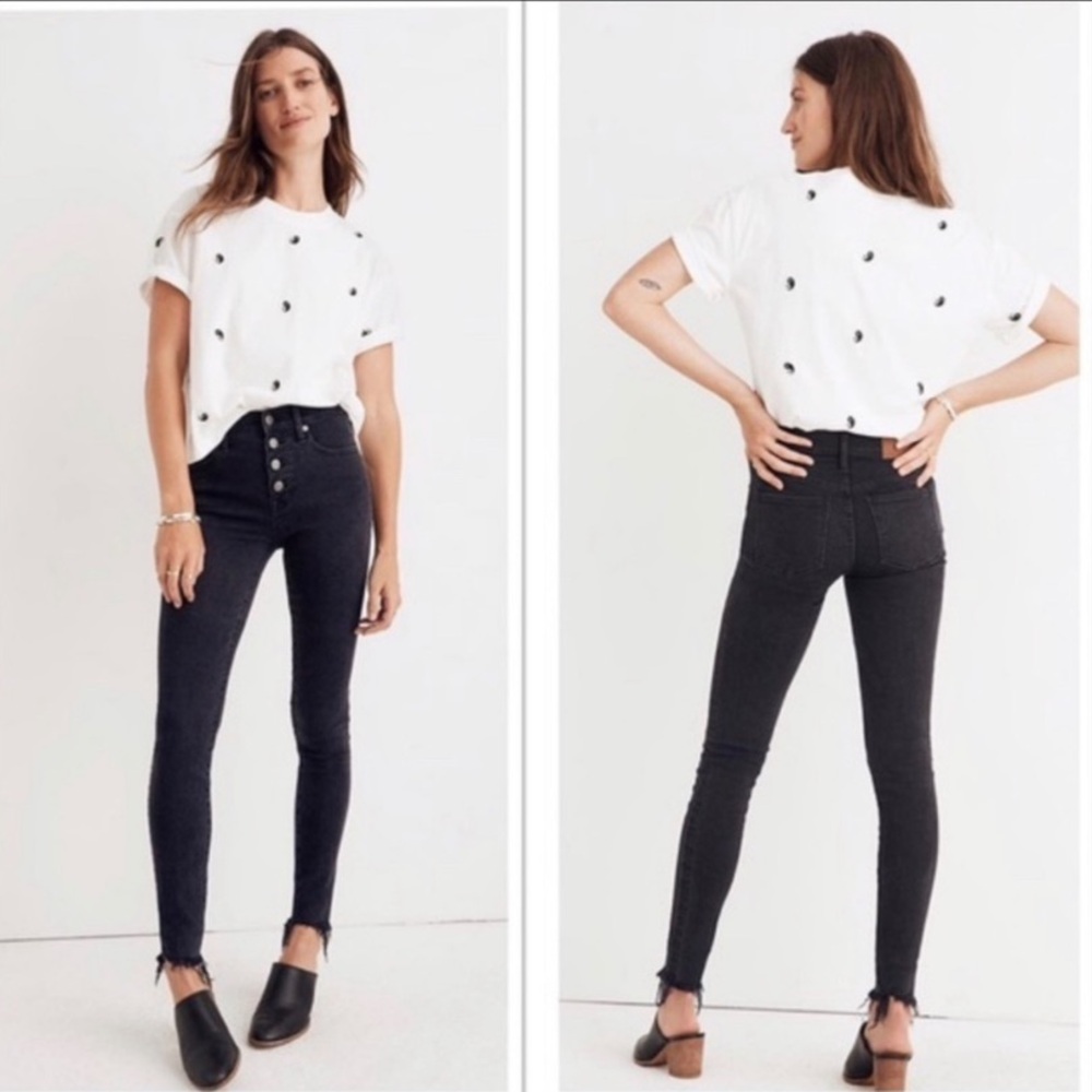 Madewell Mid-Rise Skinny Jeans in Berkeley Black: Button-Through — Size 23